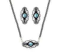 WCRAZYE Rustic Couture's Western - Juego de collar y aretes para mujer, vintage, estilo occidental, bohemio, turquesa, joyería bohemia, M, Acero aleado, No es una piedra preciosa