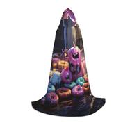WCXTHGFA Disfraz de Halloween con estampado de donas, capa medieval con capucha cómoda, para cosplay, fiestas y mucho más