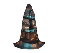 WCXTHGFA Disfraz de Halloween con estampado nocturno del puente de Manhattan, capa medieval con capucha cómoda, para cosplay, fiestas y mucho más