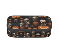 WCXTHGFA Estuche elegante con estampado de calavera de Halloween, estuche para lápices de gran capacidad, ideal para viajes o uso diario, Black, Talla única, Neceser de maquillaje
