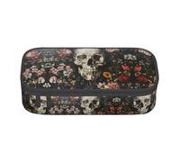 WCXTHGFA Estuche elegante con estampado de calavera floral, estuche de gran capacidad, ideal para viajes o uso diario, Black, Talla única, Neceser de maquillaje