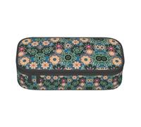 WCXTHGFA Estuche elegante con estampado de flores bohemias, estuche para lápices de gran capacidad, ideal para viajes o uso diario, Black, Talla única, Neceser de maquillaje