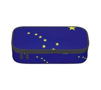 WCXTHGFA Estuche elegante con estampado de la bandera del estado de Alaska, estuche de gran capacidad, ideal para viajes o uso diario, Black, Talla única, Neceser de maquillaje