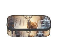 WCXTHGFA Estuche elegante con estampado navideño de ciervo dorado, estuche de gran capacidad, ideal para viajes o uso diario, Black, Talla única, Neceser de maquillaje