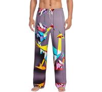 WCXTHGFA Origami - Pantalones de pijama de franela para hombre, diseño de grullas de papel multicolor, 1 estampado, pijamas de Navidad para hombres, perfectos para fines de semana perezosos, Negro