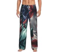 WCXTHGFA Pantalones de pijama de franela con estampado de la bandera de la Estatua de la Libertad para hombre, pijamas de Navidad para hombres, perfectos para fines de semana perezosos, Negro, XXXL