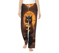 WCXTHGFA Pantalones de pijama de franela para mujer, diseño de búho, calabaza, feliz Halloween, 1, pijama de forro polar suave y cálido, perfecto para fines de semana perezosos en casa, Negro, XXL