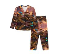WCXTHGFA Pijama de Navidad con estampado de hongos mágicos, conjuntos de ropa de descanso a juego, para vacaciones y reuniones familiares, Negro, L