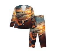 WCXTHGFA Pijama de Navidad con estampado de marea oceánica, conjuntos de ropa de descanso a juego, para vacaciones y reuniones familiares, Negro, L