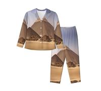 WCXTHGFA Pijama de Navidad con estampado de pirámides de Egipto, conjunto de ropa de descanso a juego, para vacaciones y reuniones familiares, Negro, L