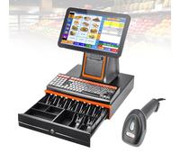 WCXTY Touchscreen,TPV Terminal-Caja Registradora,Fast Food Food Truck,15.6 HD-i5-8GB-128GB,Alta Velocidad-Resistente-Impresora Integrada 58mm-Software Compatible Caja(Black,80mm)