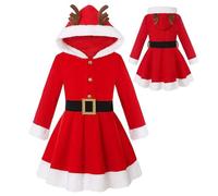 Wcybym Vestido de fiesta de Papá Noel, traje de fiesta de Navidad con cinturón negro y sombrero, vestido de cosplay de Navidad para juegos de rol, banquetes, bailes, actuaciones