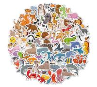 WD&CD 100PCS Pegatinas de Patrones de Animales, Infantiles Cartoon Lindas Pegatinas Impermeables,Tarjetas Decoración para Portátiles, Monopatines, Taza de Agua