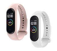 WD&CD 2 Pack Correa de Silicona Compatible Con Xiaomi Mi Band 3/4, Pulsera Ajustable Para Reloj (Blanco + Rosado)
