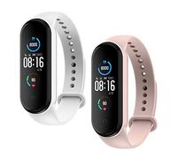 WD&CD 2 Pack Correa de Silicona Compatible con Xiaomi Mi Band 6/ Mi Band 5 Correa de Reloj, Pulsera Compatible para Mi Band 5, Muñequera Ajustable Banda de Reloj para Xiaomi Mi Band 5,Blanco + Rosado