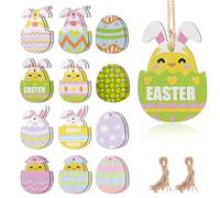 WD&CD 24 Piezas de Adornos de Madera de Pascua, Etiquetas de Pascua de Huevos, Conejito, Polluelo, Colgante con Cuerdas de Madera de Pascua, Decoraciones de Pascua