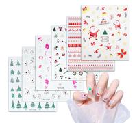 WD&CD 6 Hojas Pegatinas para Uñas Decorativas, Autoadesiva Nail Art Stickers de Navidad Decoración, Colorful