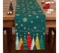 WD&CD Camino de Mesa Navideño 13'' x 72'', Decoración de Mesa Navideña, Patrón de Árbol de Navidad, Copo de Nieve, Lino Decoración de Navidad Corredor de Tapete, Christmas Tree