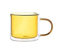 wD7rE5bm6z Vasos de vidrio Vasos de doble pared colores con asa, tazas té y café vidrio borosilicato, 240 ml Cristalería de cocina(Amber)