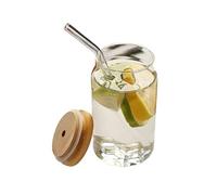 wD7rE5bm6z Vasos de vidrio Vasos de vidrio transparente con tapa y pajita, 350/450/550 ml. borosilicato for refrescos, zumos, té helado bebidas frías Cristalería de cocina(Pequeño)