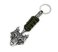 WDBAYXH Fenrir Lobo Llavero Mitología Nórdica Paracord Tejido Llavero Colgante, Hecho A Mano Vikings Runes Bag Key Lanyard Bead Llavero Amuleto Accesorios Joyas,Verde