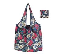 Wdbild Bolsa de compras plegable grande y versátil con amplio almacenamiento, ligera, adecuada para viajes y picnics, compras reutilizables, Flor azul marino, One Size