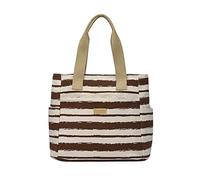 Wdbild Bolsa de hombro a rayas a juego para mujer, bolso de mano plegable para mujer, bolsa de lona casual de gran capacidad, café