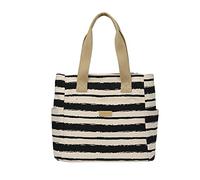 Wdbild Bolsa de hombro a rayas a juego para mujer, bolso de mano plegable para mujer, bolsa de lona casual de gran capacidad, Black
