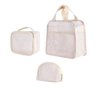 Wdbild Bolsa de maquillaje, 3 unidades, bolsa de maquillaje de secado rápido para ducha, bolsas de cosméticos, bolsas de almacenamiento organizadas para viajes y gimnasio, fácil transporte, beige