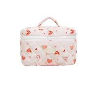 Wdbild Bolsa de maquillaje, bolsa de maquillaje con patrón de corazón para mujeres y niñas, bolsas de cosméticos de algodón acolchadas, gran capacidad, con cremallera, organizador de artículos de