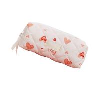 Wdbild Bolsa de maquillaje, bolsa de maquillaje con patrón de corazón para mujeres y niñas, bolsas de cosméticos de algodón acolchadas, gran capacidad, con cremallera, organizador de artículos de