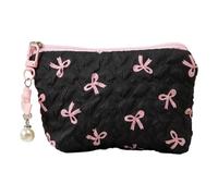 Wdbild Bolsa de maquillaje, elegante diseño de lazo fruncido, espaciosa, neceser para entusiastas de la moda y creadores de tendencias, negro/rosa, 14*2.5*10cm