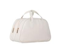 Wdbild Bolsa de maquillaje, elegante y de poliuretano para mujer, neceser de viaje con doble capa para uso diario, White, 28.2*13.5*16.5cm