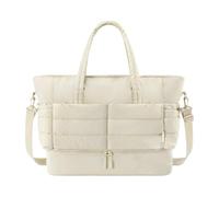 Wdbild Bolsa de viaje, bolsa de gimnasio, bolsa de hombro acolchada, bolsa de noche de gran capacidad, bolsa de viaje, fines de semana, bolsa de fitness, maleta, bolso de mano, beige