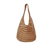 Wdbild Bolsas de hombro grandes para mujer, bolsas de paja huecas, bolsas de mano reutilizables e informales, Khaki