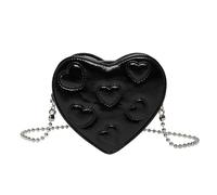 Wdbild Bolso cruzado de piel sintética con diseño de corazón para mujer, práctico bolso de hombro con correa de cadena para mujeres y niñas, pequeño bolso de cuero para fiestas, Black, One Size