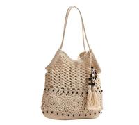 Wdbild Bolso de hombro de ganchillo de inspiración étnica para mujer, bolso de mano tejido de gran capacidad, adecuado para días de playa y compras en la ciudad, a, One Size