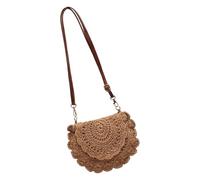 Wdbild Bolso de hombro de ganchillo para mujer, hecho a mano, tejido de paja para playa, bolso cruzado para verano, bolso cruzado de paja, Khaki, One Size