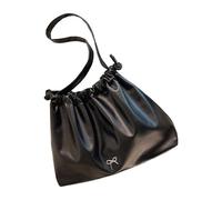 Wdbild Bolso ligero arrugado para mujer de piel sintética suave, bolso de hombro de gran tamaño con diseño de cierre de cordón, bolso suave, Black, One Size
