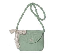 Wdbild Bolsos de mano para mujer, étnico, vintage, tejido de paja, con solapa, bolso cruzado pequeño para vacaciones en la playa, bolso de hombro con lazo de encaje dulce, Green, Talla única