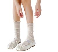 Wdbild Calentadores de piernas para mujer, calcetines de encaje con volantes y volantes para princesas, vestido de tobillo, mallas transparentes, beige, 5