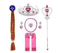 Wdbild Conjunto de accesorios de princesa para niñas, guantes, corona, aretes, collar y trenzado de pelo para cosplay de niñas