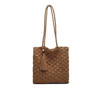 Wdbild Elegante bolsa de playa grande de paja para mujer, hecha a mano, con cremallera, bolsa de hombro, Khaki