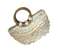 Wdbild Llamativo bolso de noche adornado con mango de madera, bolso de vacaciones de moda para guardar accesorios de viaje, elegante diseño de concha