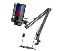 Wdbild Micrófono condensador USB para juegos, función de iluminación LED para PC con brazo flexible y micrófono de reducción de ruido de sonido en tiempo real