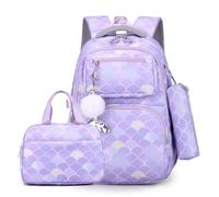 Wdbild Mochila escolar, elegante mochila estampada con bolsa de almuerzo y estuche para lápices, correa ajustable para el hombro, adecuada para estudiantes, Purple, Talla única