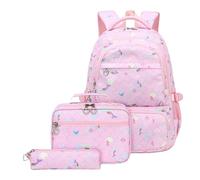 Wdbild Mochila escolar, juego de 3 piezas con bolsa de almuerzo y estuche para lápices, bolsa de libros de gran capacidad, mochila casual para estudiantes, Pink, Talla única