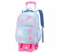 Wdbild Mochila escolar, mochila con ruedas con estampado de corazón colorido y mochila escolar portátil, mochila grande para estudiantes, azul, 45*32*18cm