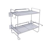 Wdbild Solución de almacenamiento compacta para baño, estante de hierro de 2 niveles con estantes abiertos y gancho, estante de pared multifunción para baño, estante de almacenamiento sin taladrar