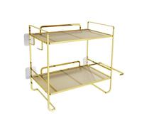 Wdbild Solución de almacenamiento compacta para baño, estante de hierro de 2 niveles con estantes abiertos y gancho, estante de pared multifunción para baño, estante de almacenamiento sin taladrar